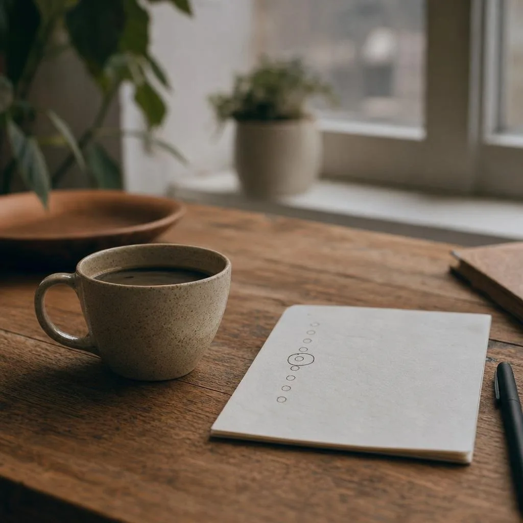 A cup of coffee beside a planner open to the day's time blocks